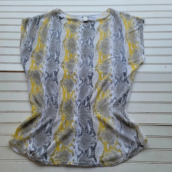 Cache Snake Animal Print Mini Bodycon Kinomo Dress Linen Blend Yellow Gray Sz M - Picture 10 of 13